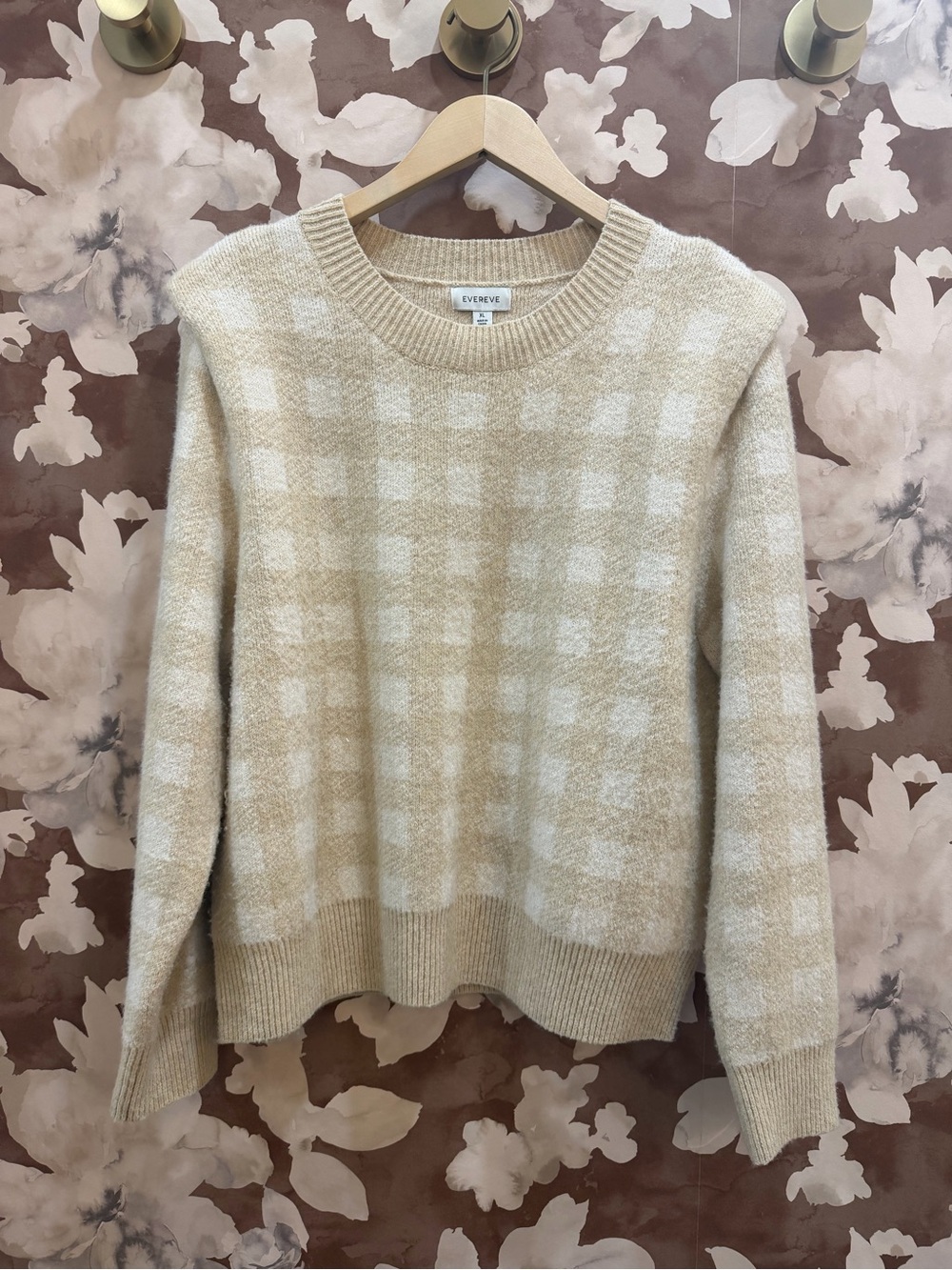 NWT Evereve Collette Checkered Strong Shoulder Sweater